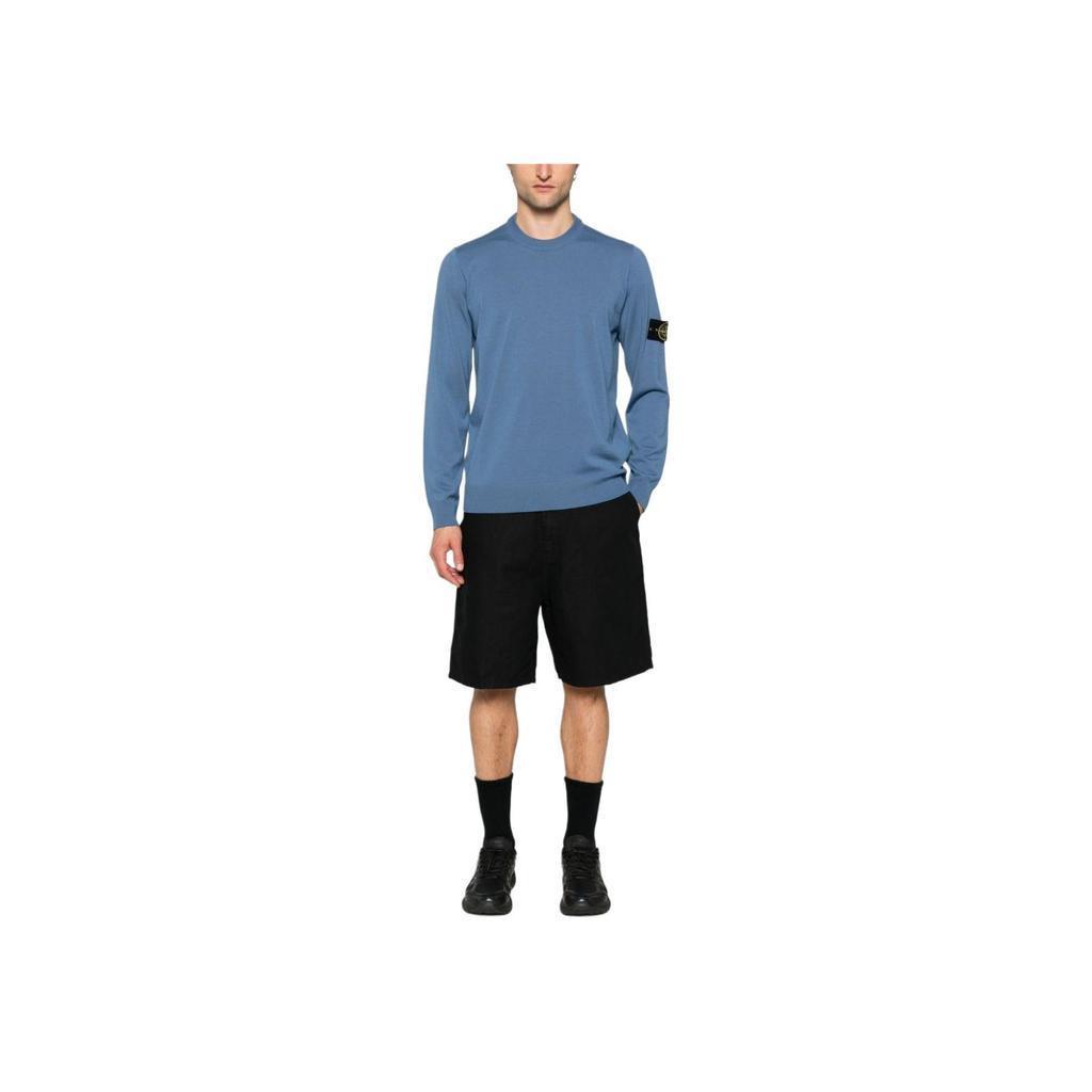 STONE ISLAND Solid Color Logo Print Crew Neck Pullover Long Sleeve T-Shirt Men Tops Blue 8115510C4-V0024