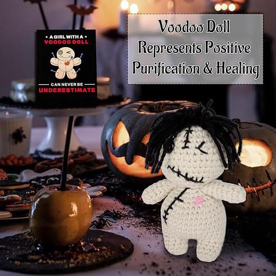 Позитивная кукла вуду Кукла вуду для эмоциональной поддержки с булавками Вязаная крючком кукла вуду Вдохновляющий подарок для друзей, коллег, для снятия стресса