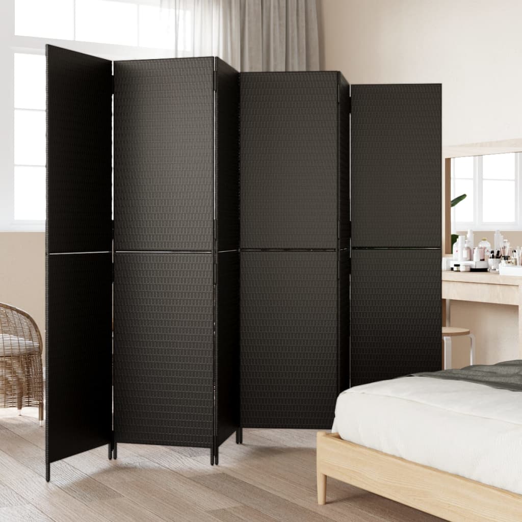6 Panel Black Poly Rattan Folding Screen