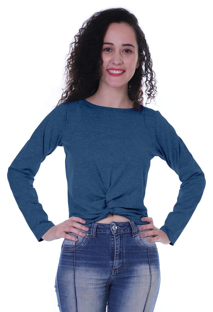 Moomaya Womens Full Sleeves Front Knot Crop Top Summer Tshirt Plain Tee Tops