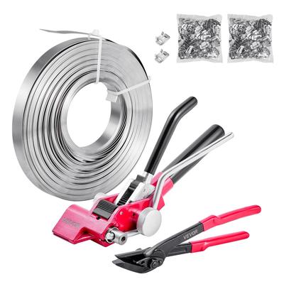 Steel Banding Strapping Kit, Heavy Duty Banding Sealer Tool with 60 M Binding Straps, 200 Metal Clasps, Manual Pallet Packaging Strapping Kit for
