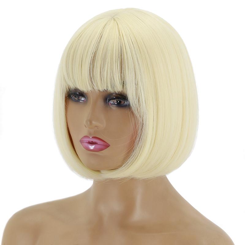 LISI HAIR Women Pink Hair with Bangs Synthetic Cosplay Pink Wig Shoulder Length Straight Bob Green Purple Blonde Halloween Wig