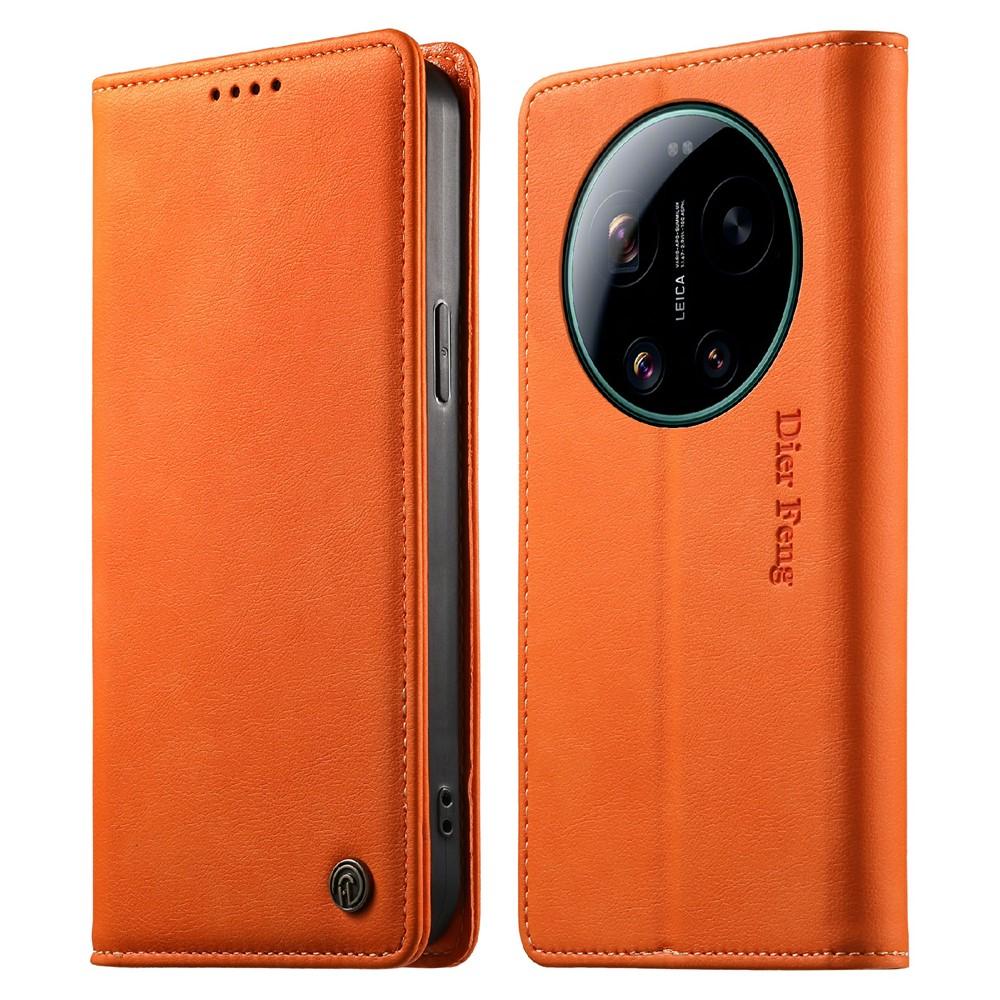 Wallet Case for 17 Ultra - Leather/PU, Orange, With Card Holder