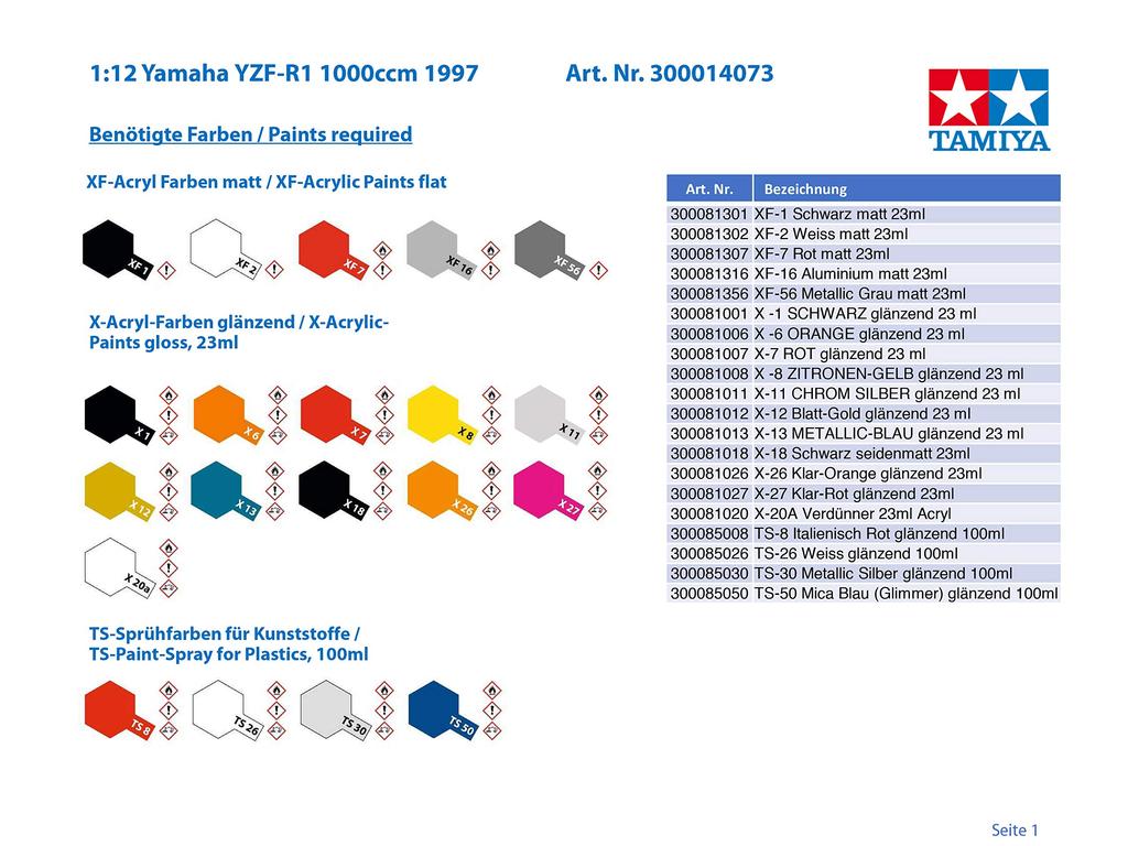 Tamiya Серия Мотоциклы 73 Yamaha Пластиковая Модель 14073 1/12 Нет. YZF-R1