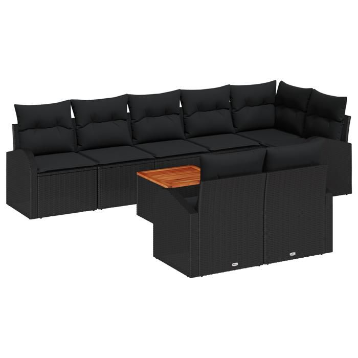 VidaXL Ensemble de canapé jardin 9 pièces avec coussins Noir Poly Rotin Acacia 3347597