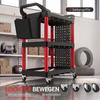 3-Tier Tool Trolley with Pegboards, Hooks and Tool Trays, Black and Red