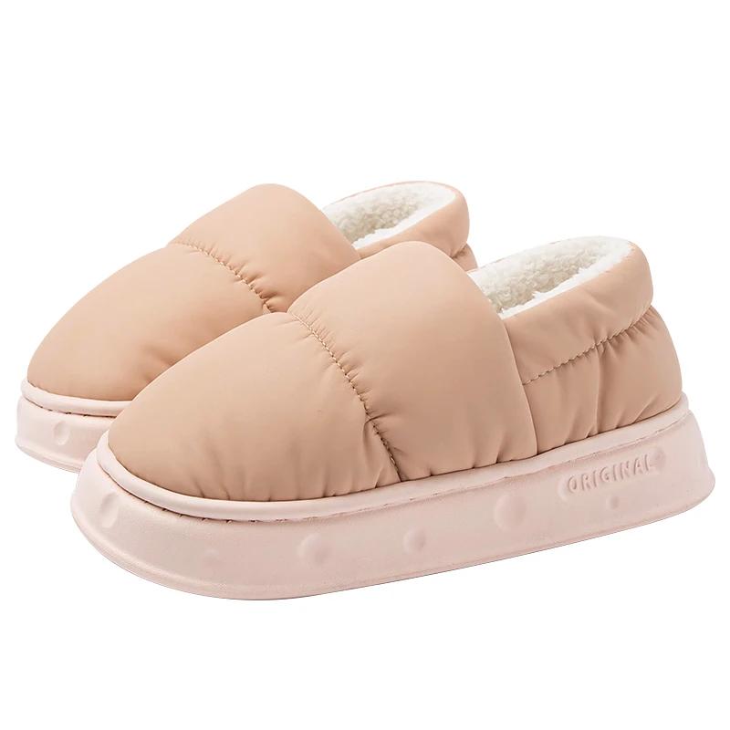 Модные зимние хлопковые тапочки, водонепроницаемые, нескользящие, с толстой подошвой, для пар, для домашнего использования, плюшевые хлопковые тапочки для женщин