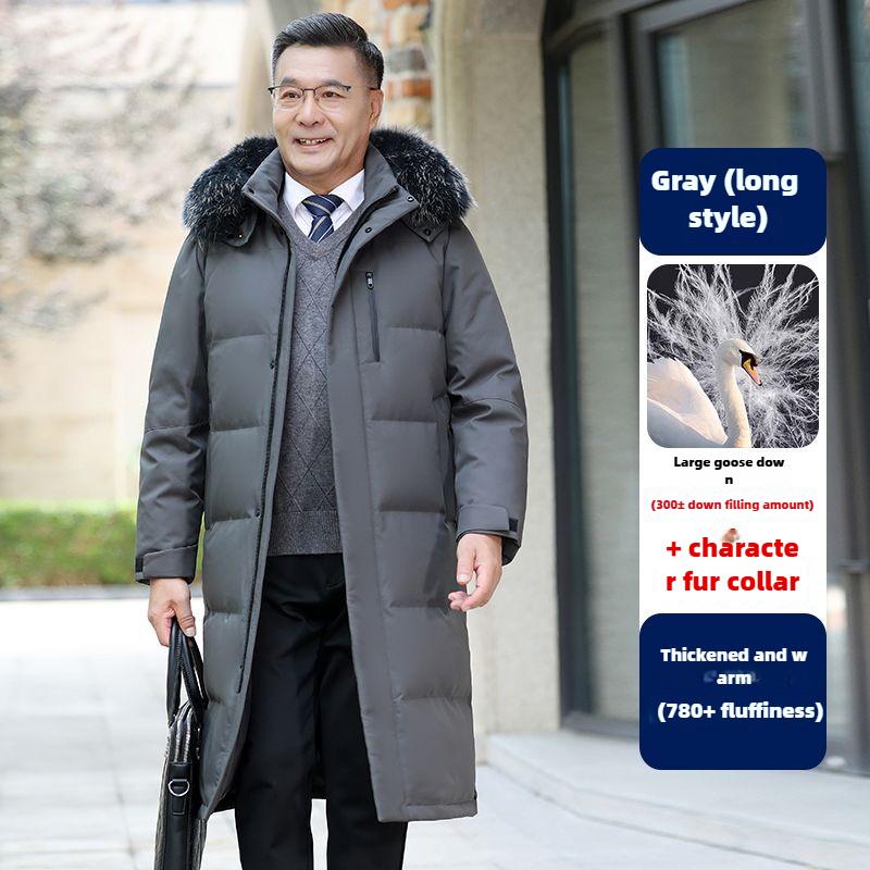 Winter Goose Down Jacket for Middle-aged and Elderly Men Long Warm Thick Winter Coat Large Size