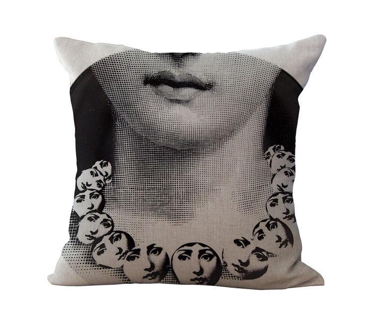 Винтажная льняная наволочка Piero Fornasetti с лицом, наволочка для диванной подушки, поясничная подушка, новый чехол