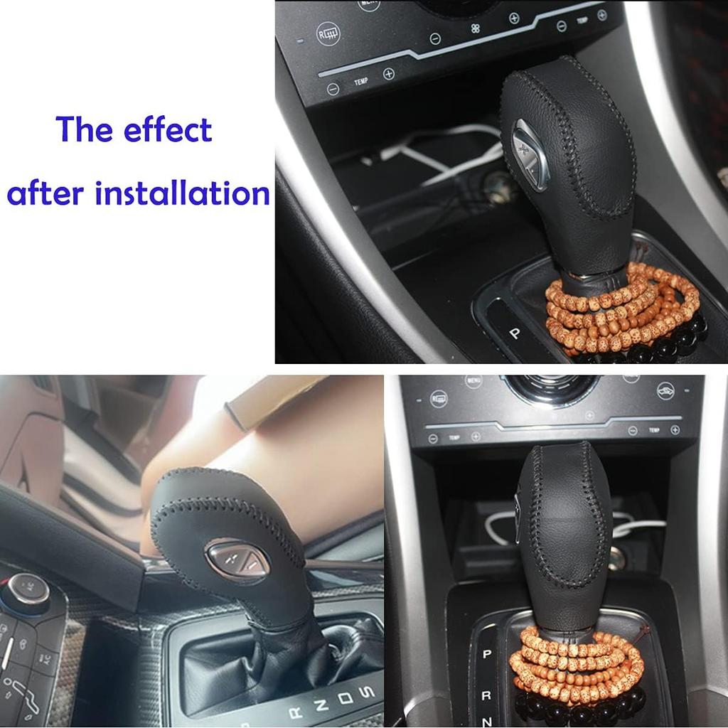 Black Leather Gear Shift Knob Cover for Ford Focus 2012 2013 2014 2015 2016/ Ford Fiesta 2014 2015 2016 / Ford Fusion S/Fusion SE 2013 2014 2015 2016