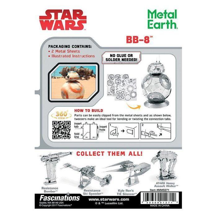 Metal Construction Set - METAL EARTH - Star Wars BB8 - Self-assembly - Grey - Minimum Age 14 Years