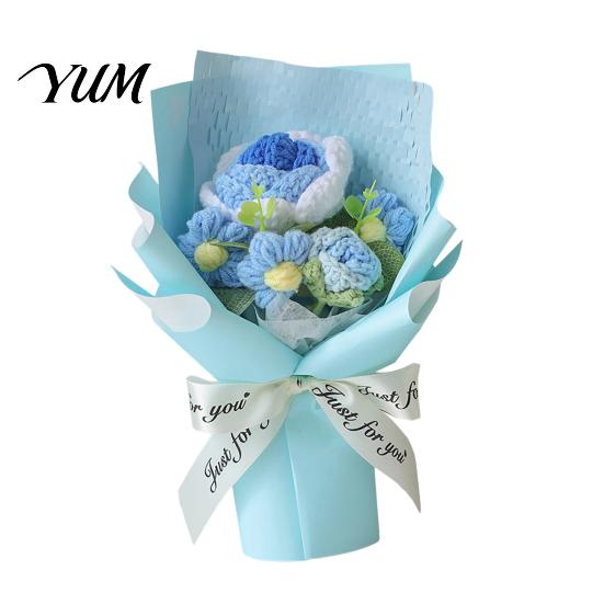 Handmade Knitted Gift for Anniversary Hand Crocheted Yarn Flower Bouquet, Artificial Rose Sunflower, Decorative Ornament Crochet Flowers Teacher