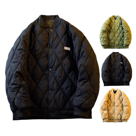 Men's Bomber Jacket Quilted Varsity Baseball Jacket Winter Warm Padded Coat Casual Loose Fit Outwear for Daily Street Work