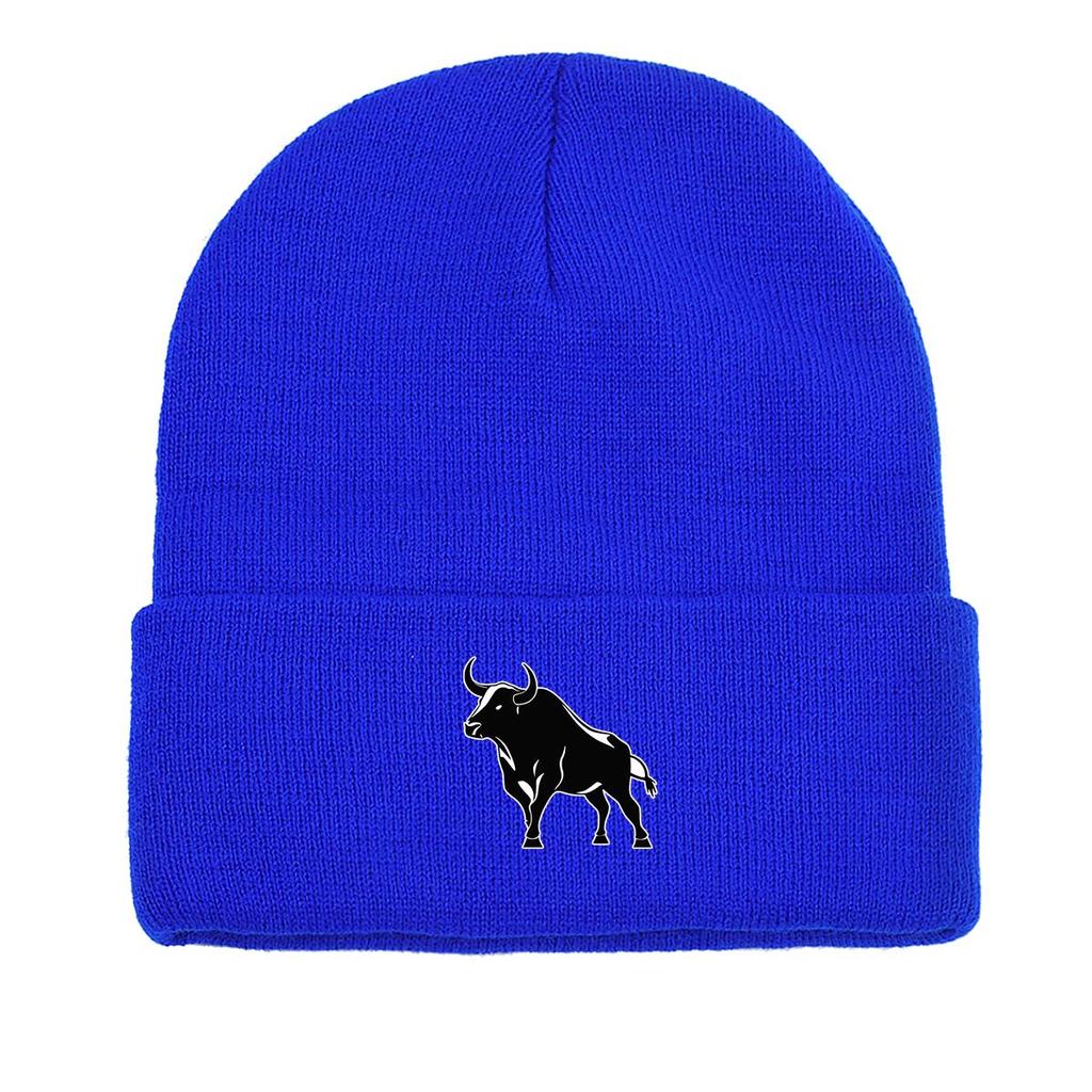 Черная зимняя вязаная шапка-бини с изображением черепа животного, термошапка с помпоном карамельного цвета, повседневная вязаная шапка-бини