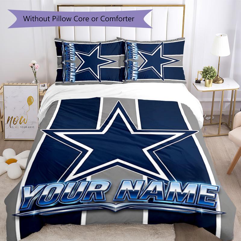 3pcs Dallas Cowboys Cover Set - Personalized Name, HD Printed Bedding with 1 Cover and 2 Pillowcases - Perfect for Home Decor, Easy Care
