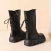 Женские полусапоги на среднем каблуке с круглым носком, большого размера, теплые, демисезонные, рабочие, женские, до середины голени, Gyaru Goth Pu Cosplay