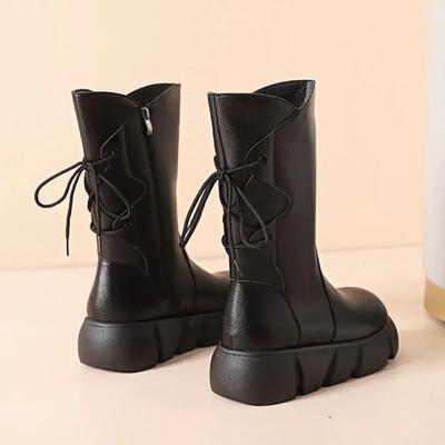 Женские полусапоги на среднем каблуке с круглым носком, большого размера, теплые, демисезонные, рабочие, женские, до середины голени, Gyaru Goth Pu Cosplay