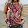 Fashion New Women's Sleeveless Sportwear Tees Loose Casual Tank Tops Vintage 3D Geometric Printed Sleeveless Round Neck T-Shirts