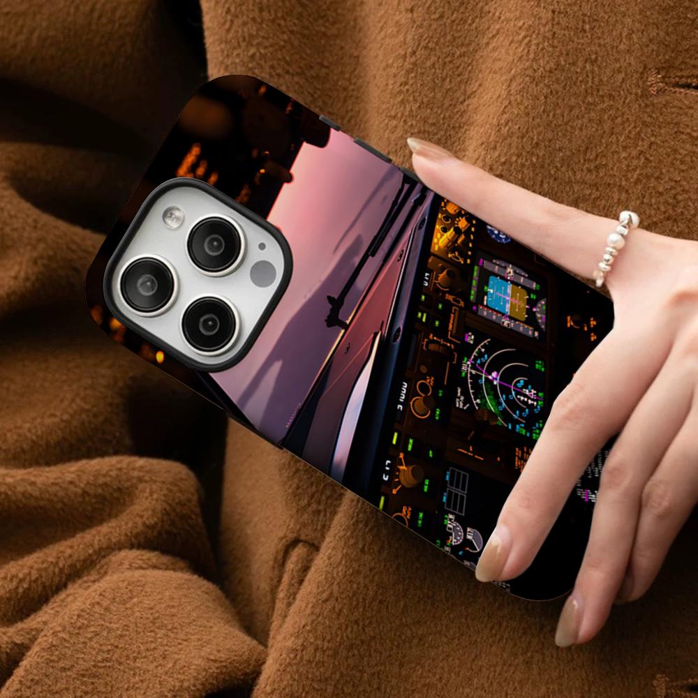 Aircraft Cockpit Helicopter Airplane Phone Case For IPhone 16 15 14 13 12 11 Pro Max Plus Samsung S24 S23 Ultra Glossy HD Hard P