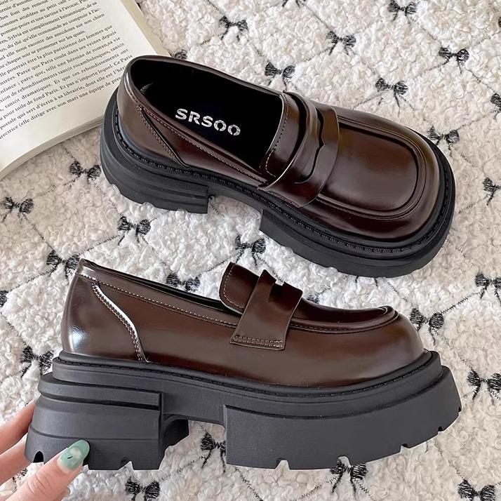 Черные универсальные туфли на платформе из натуральной кожи в британском стиле, женские, весна-осень 2025 года, французские мокасины с одной педалью