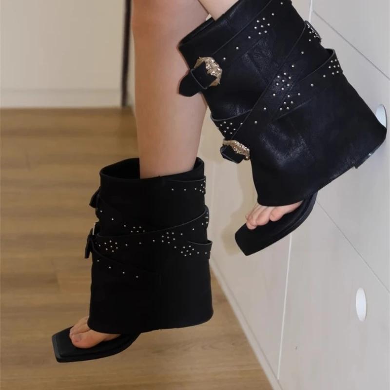 Clip Toe New Women Fashion Boots Belt Buckle Chunky Heel Retro Boots Lightweight Comfortable Fashion Short Boots Commuter Shoes