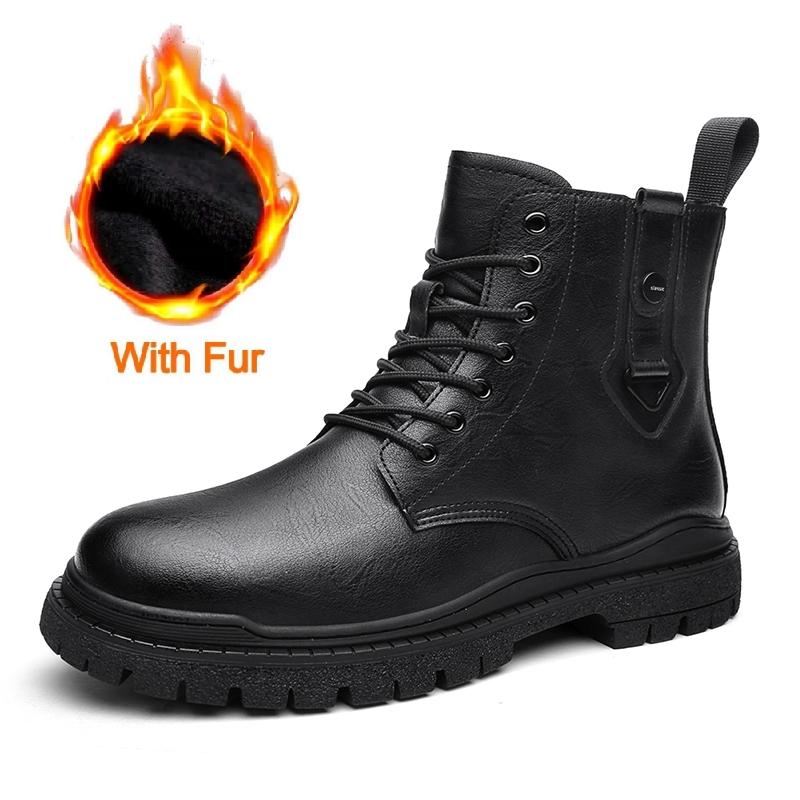 Мужские ботинки из натуральной кожи с круглым носком, зимние дизайнерские повседневные кожаные ботинки в британском стиле, модные высокие ботинки на шнуровке, черные ботинки на платформе