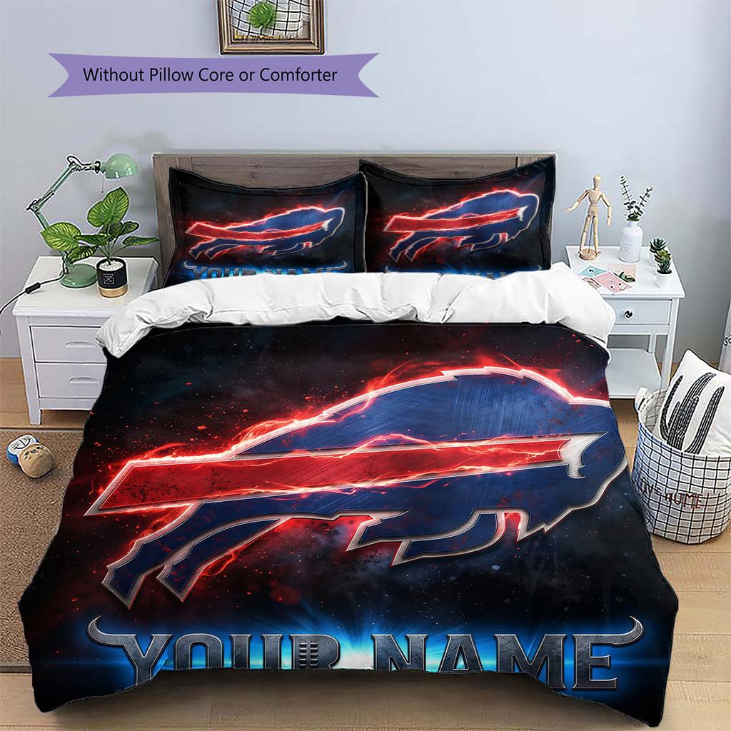 Custom Name Buffalo Bills2 Pattern Bedding Quilt Set Home Decoration Gift (1 * duvet cover + 2 * pillowcase without core)