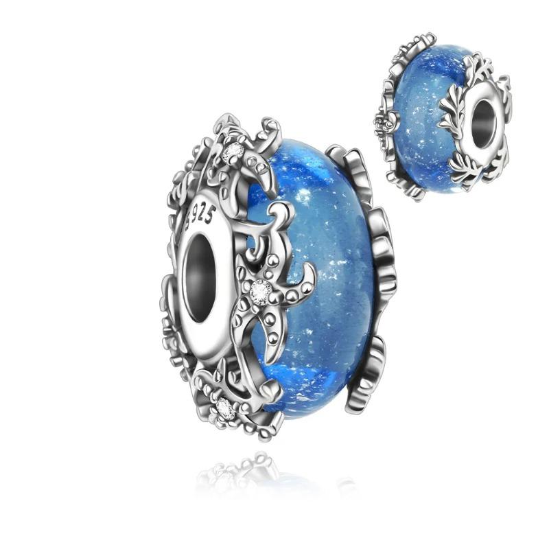 925 Silver Colored Flower Leaf Cosmic Rainbow Murano Glass Charms Beads Fit DIY Bracelet Women Jewelry Gift