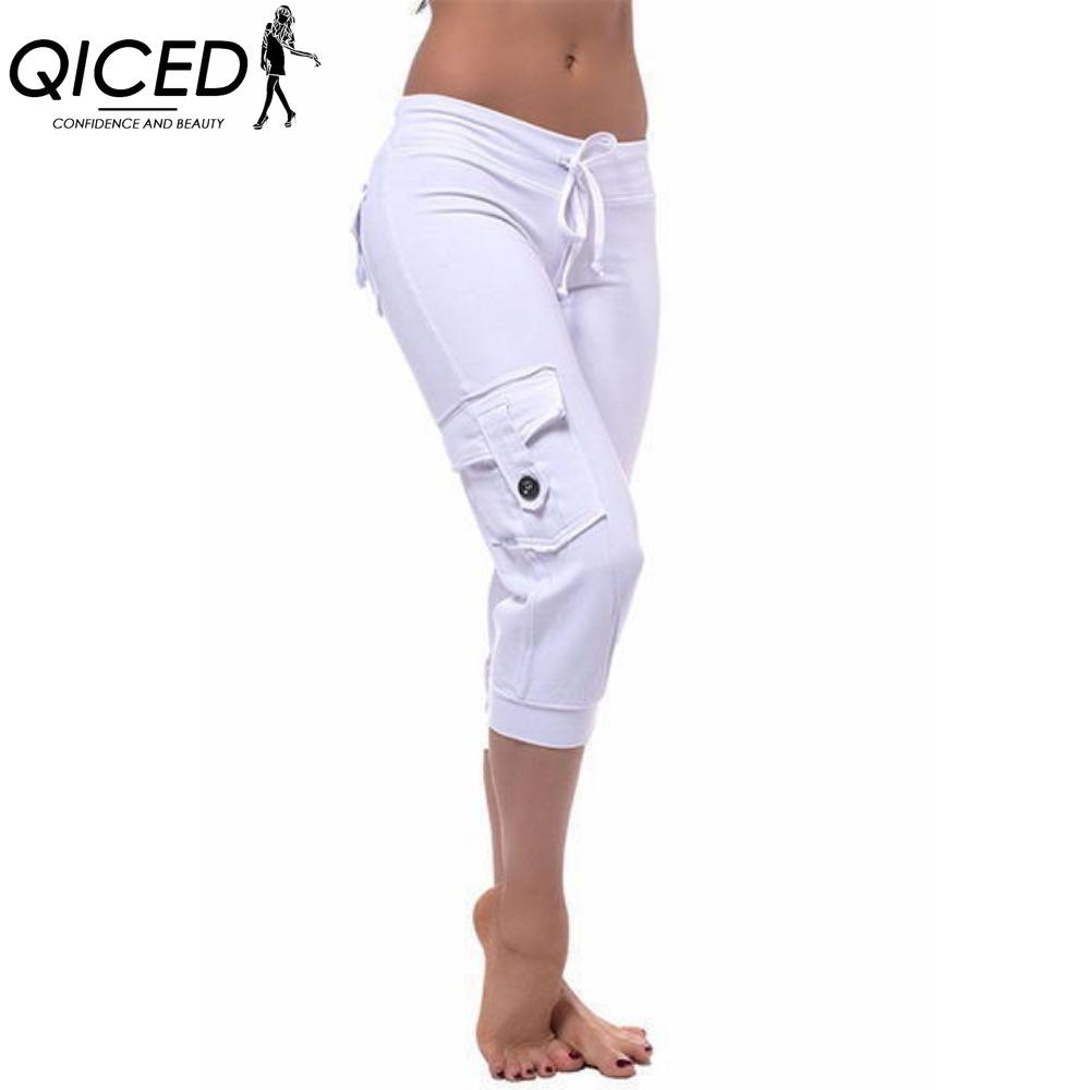 QICED Женские модные повседневные однотонные брюки и капри с принтом
