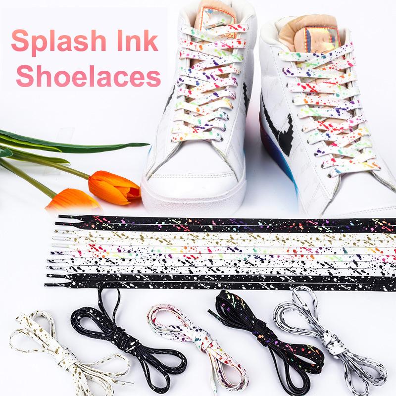 Flat Shoelace Rainbow Shoelaces for Shoes Ink Splatter Print Colorful Shiny Shoe Laces Women Sneakers Shoestrings Accessories