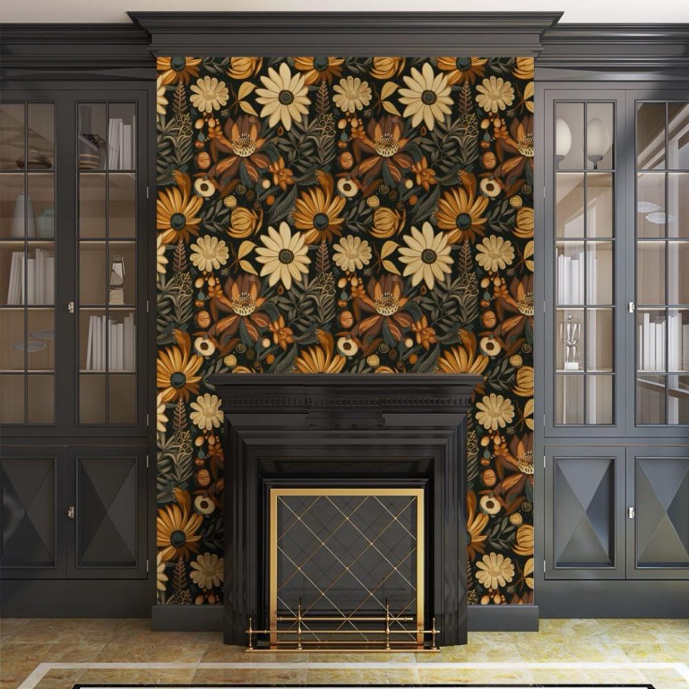 2rolls Leaf Wallpaper Peel and Stick Dark Floral Wallpaper Vintage Self-Adhesive Wall Sticker Removable Contact Paper for Home Decor Living Room