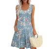 Women's Summer Casual U-shaped Tie Pocket Popular Floral Print Dress