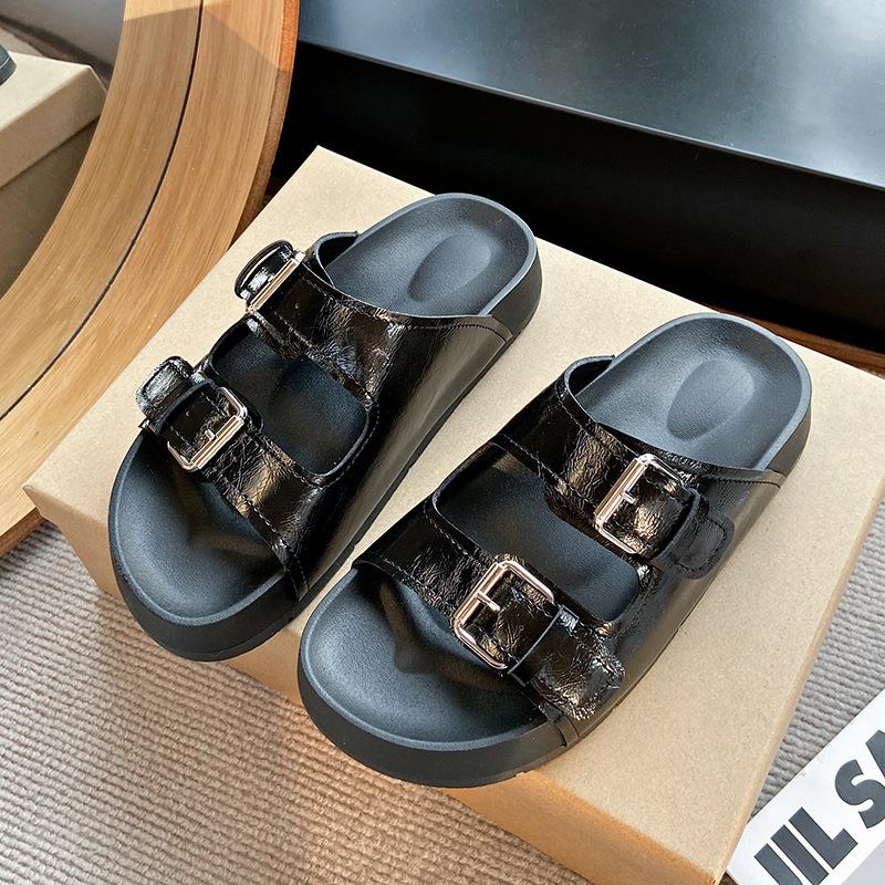 Женские летние тапочки для улицы, новые, на толстой подошве, повседневные, нескользящие, с мягкой подошвой, пляжные сандалии на одно слово, ретро, обувь для отпуска