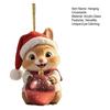 Acrylic Squirrel Ornament with Santa Hat 2D Christmas Tree Decoration Festive Hanging Decor for Car Home