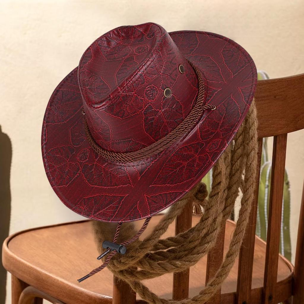 Ковбойская шляпа Cowgirl Регулируемый ремешок на подбородке Модные прочные шляпы из искусственной кожи Джазовые кепки