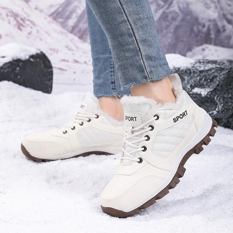 TUINANLE Couple Outdoor Hiking Shoes Warm Plush Flat Lace Breathable Soft Sole Low-top Boots Unisex Camping