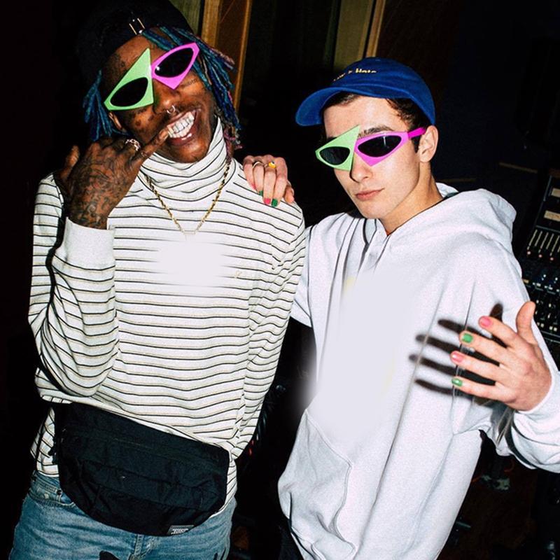 Унисекс Новинка Вечеринка Солнцезащитные очки 80-х Асимметричные очки Ярко-розовые и Неоново-зеленые очки для Хип-хоп танцев Хэллоуин вечеринки