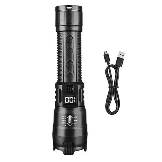 Rechargeable Zoomable Flashlight with Digital Power Display Waterproof LED Flashlight High Brightness Torch for Outdoor & Emergency Use