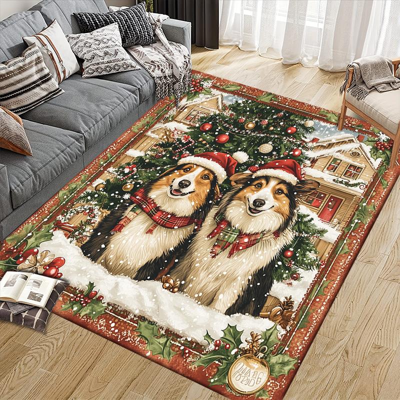 Christmas dog Home Sofa Decoration for Living Room & Bedroom, Non‑Slip Play Flannel Floor Mat for Game Room