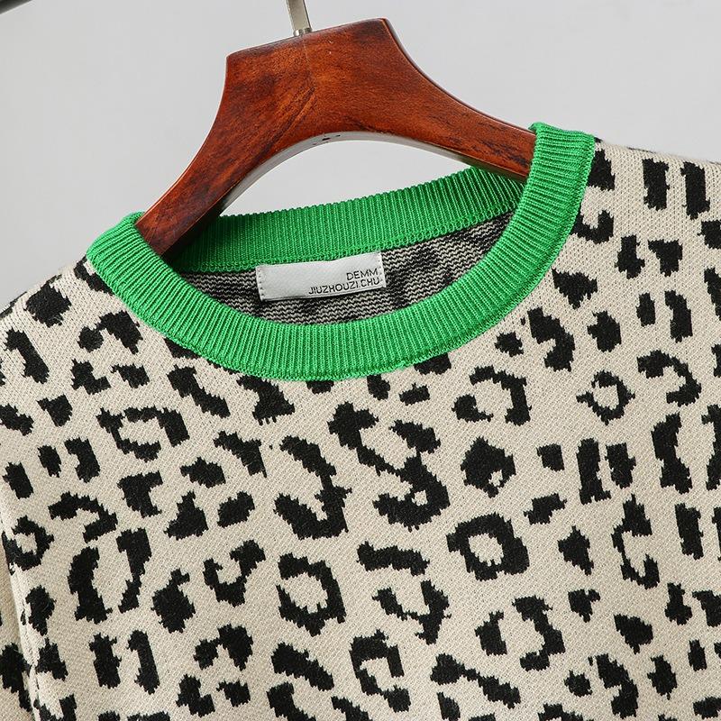 Женский весенне-осенний толстый вязаный свитер, пуловер, леопардовый жаккардовый цвет, свободная нижняя рубашка