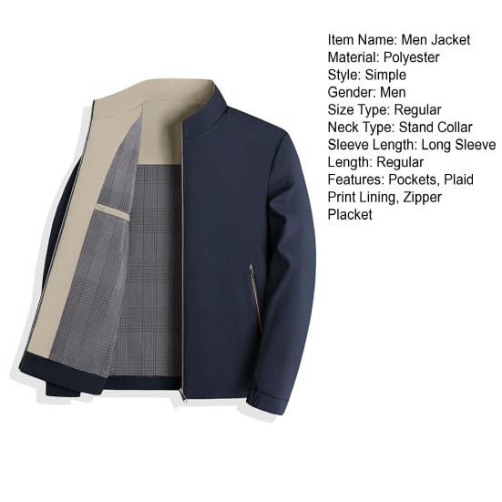 Мужская куртка с воротником-стойкой, длинным рукавом, однотонная клетчатая подкладка, куртка, пальто, карманы, застежка-молния, повседневная верхняя одежда
