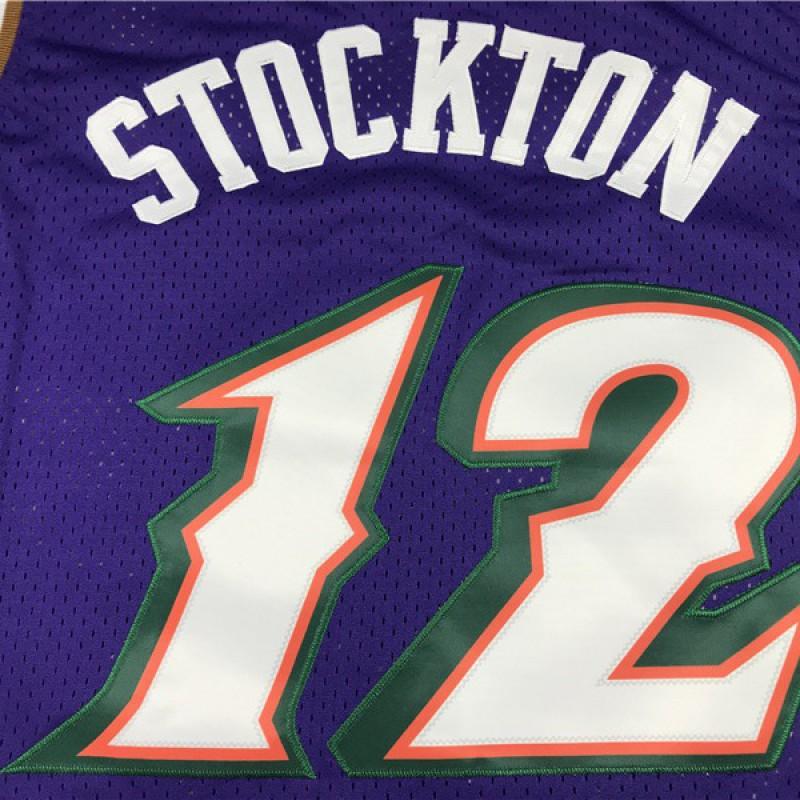 Utah Jazz 12 Purple Vintage Gold John Stockton Basketball Jersey Mens Retro Uniform