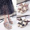 Fashion Women Wedge High Heels Sandals Flower Print Summer Casual Shoes for Women
