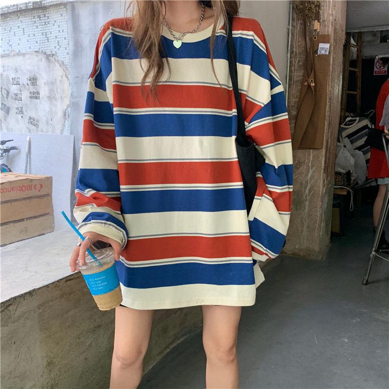 Women's Trendy Loose Striped Long Sleeved T Shirt