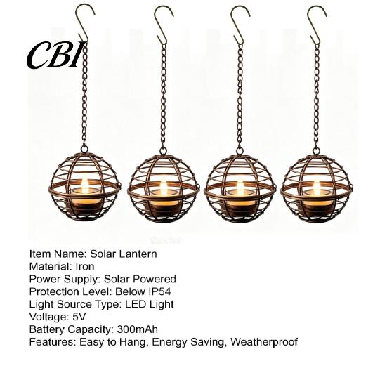 Outdoor Decor for Lawn Garden Solar Hanging Lantern, Waterproof Lantern with Tea Light, Powered Yard Decorations Iron Ball Candle Holder Backyard