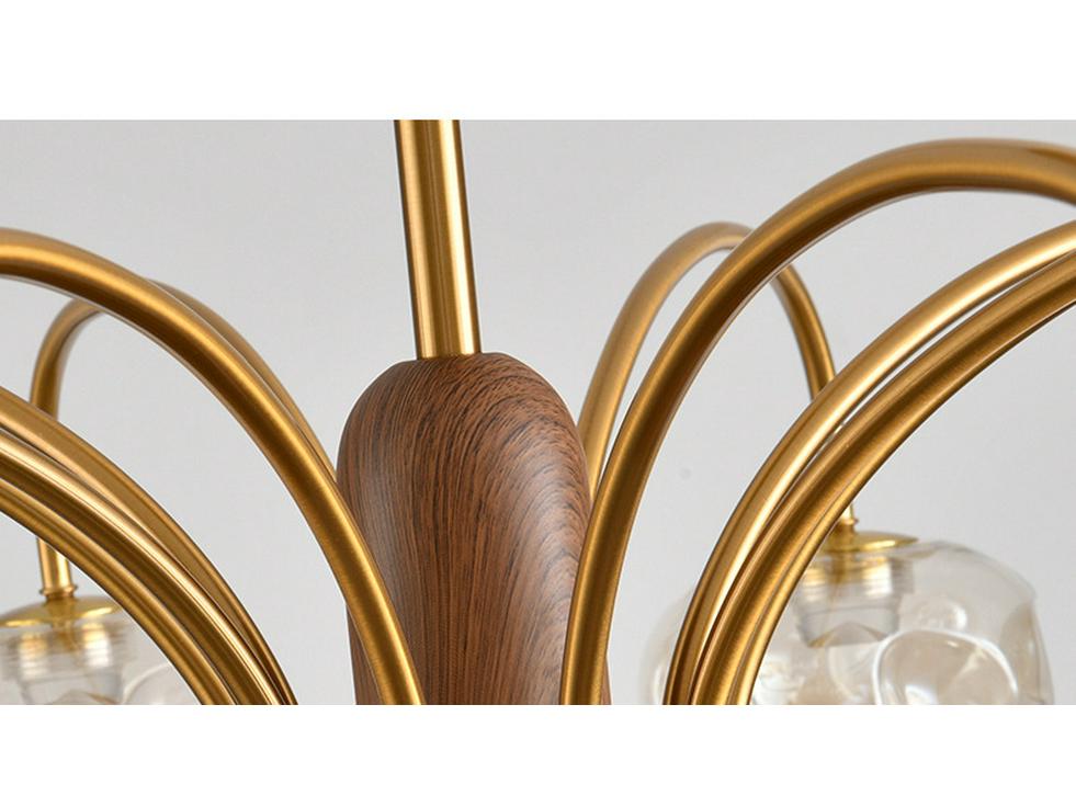American Retro Walnut and Glass Chandelier for Living Room