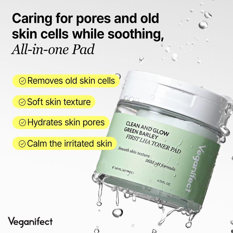 [Veganifect] Чистый и сияющий зеленый ячменный первый тонер LHA Pad (60ea)