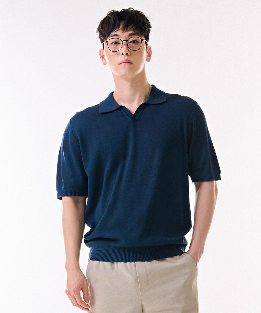 CHASECULT Men'S Cool Touch Open Collar Neck Short Sleeve Sweater-Dbrk5611D0G