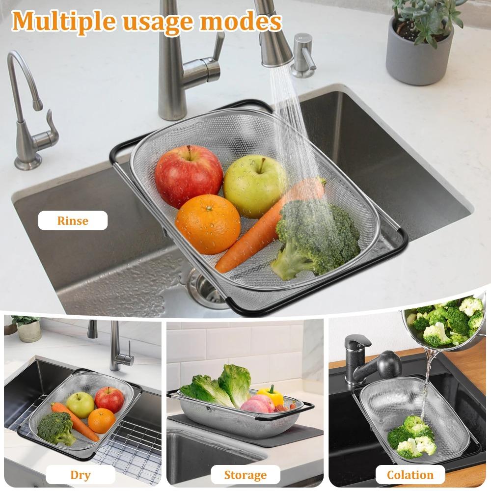 Non-slip Handle Sink Drain Basket Fine Mesh Vegetables Draining Racks Strainer Basket Tableware