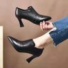 High Heels Women's 2025 Autumn New Black Cowhide Pointed Thin High Heel Deep Mouth Single Shoes Women's Professional Four Seasons Leather Shoes